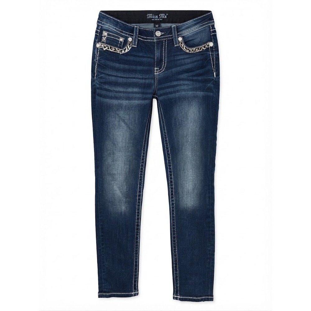Miss Me Mid Rise Skinny Jeans Embroidered Flap Pockets Dark Wash Navy 29 - AC